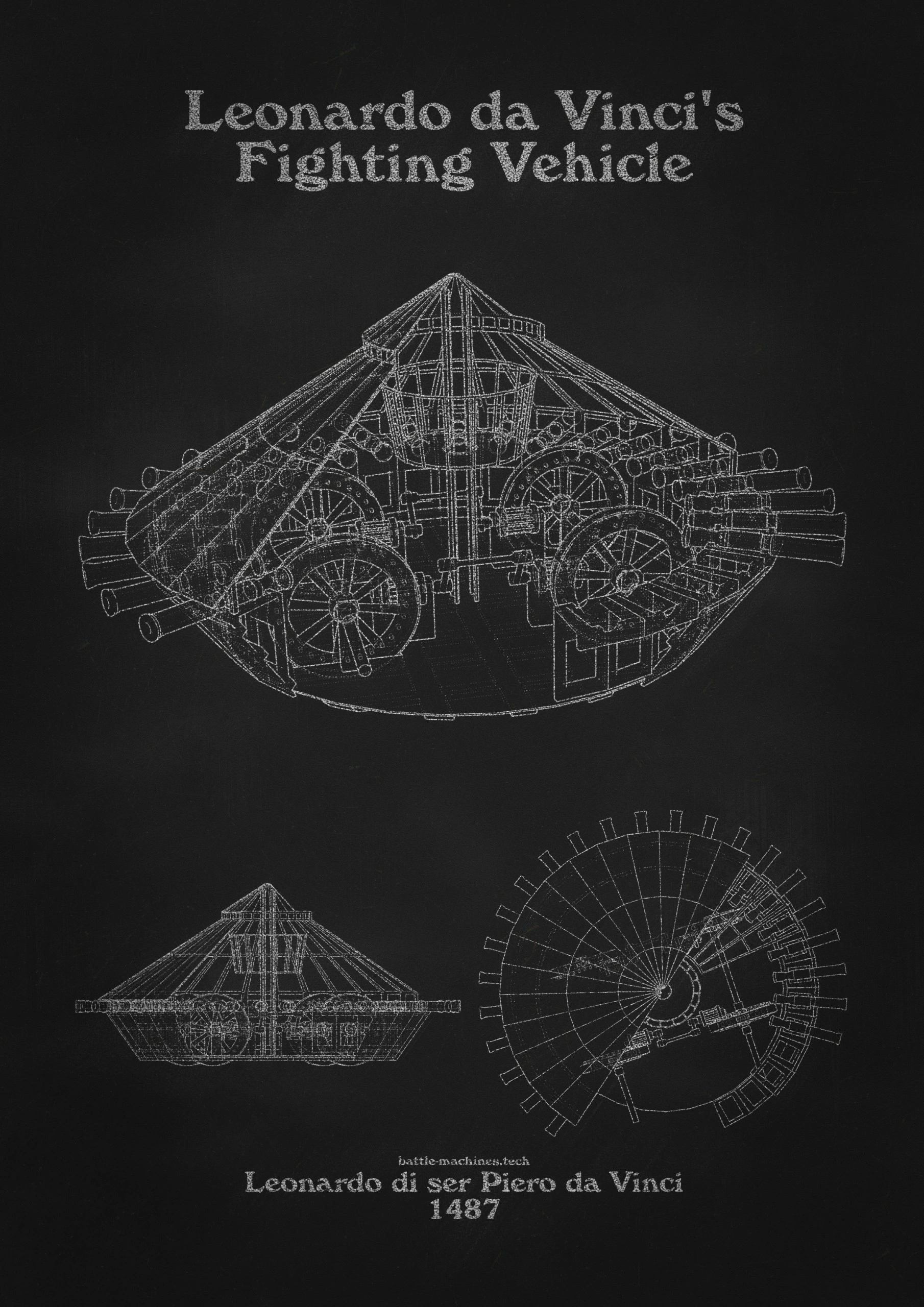 Da Vincis Tank patent art on blackboard