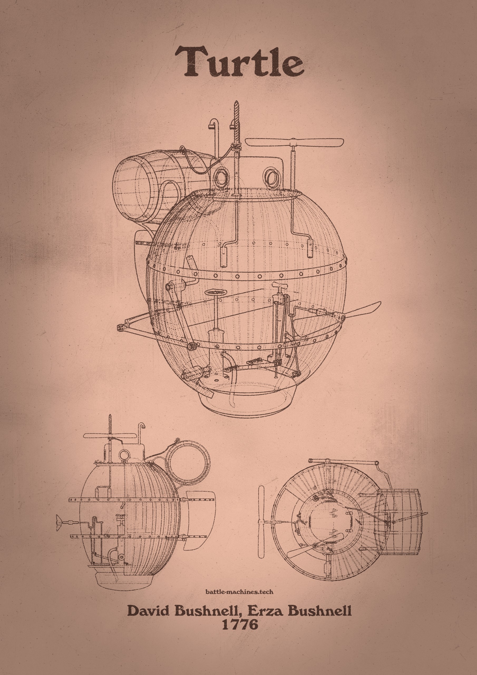Turtle Submarine Patent Sephia Print